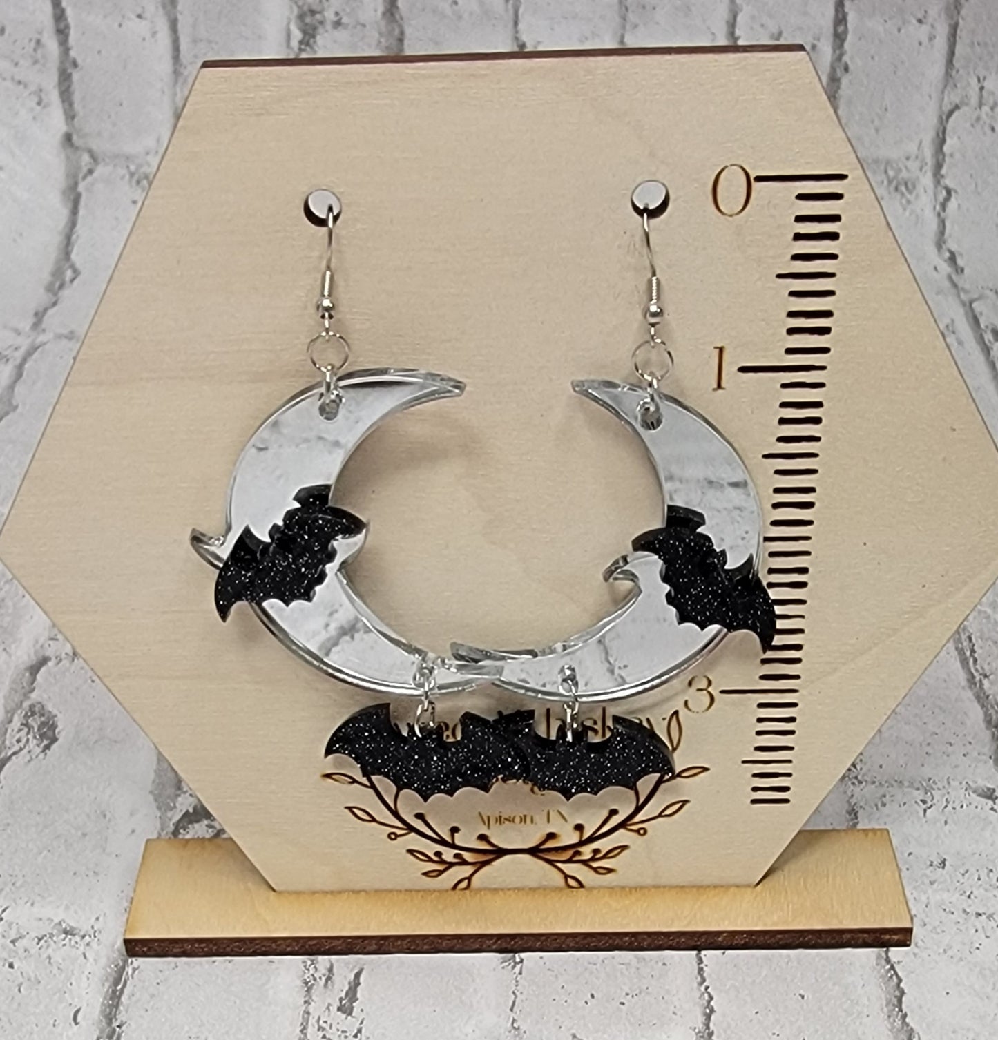 Bats and Moon Acrylic Earrings